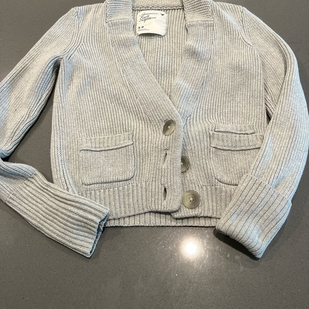 Vintage American eagle sweater Gray Knit Cardigan - Picture 9 of 10